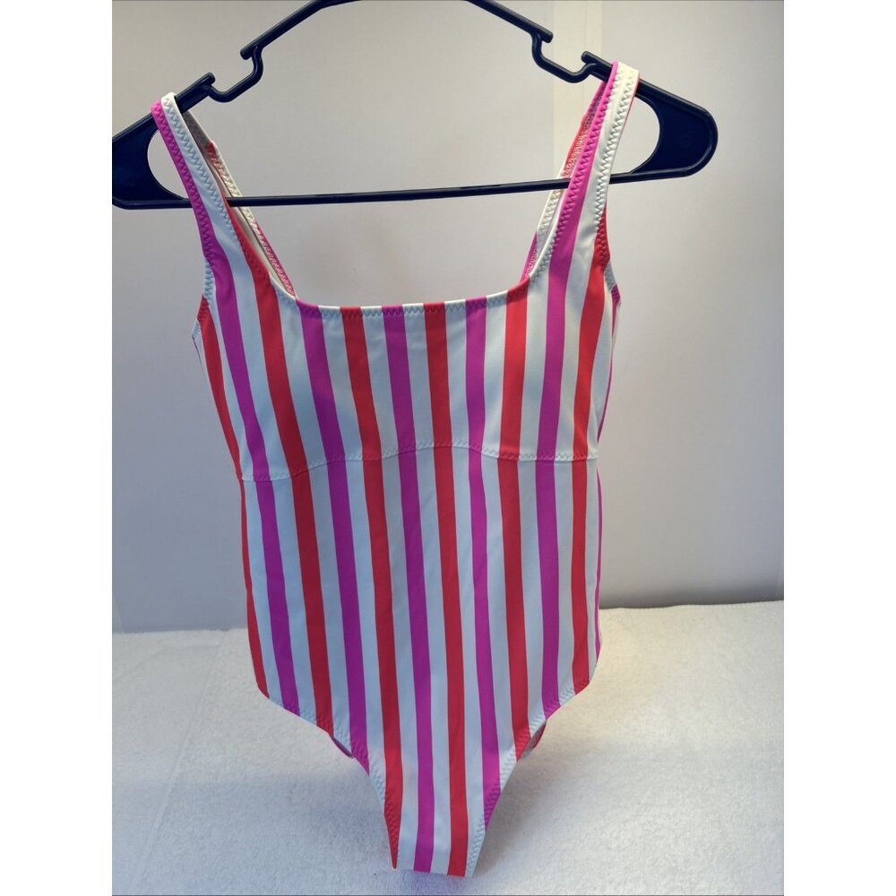 Fabletics Scoop Back One Piece Swimsuit SZ S Neon Candy Stripe NEW w/Tags - Picture 2 of 8